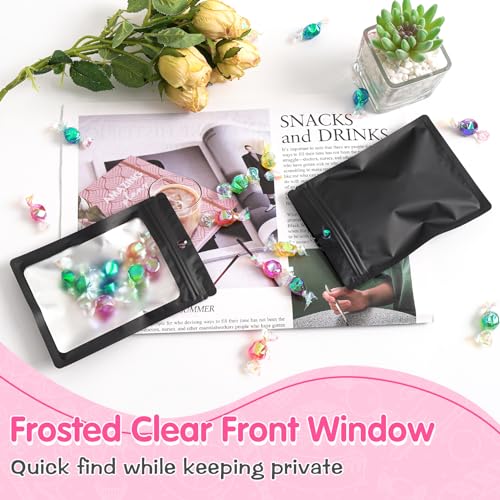 FUNFERY 100 Pack Mylar Resealable Bags, Black Foil Packaging Bags - color: Black, size: 3.1 x 5.1 inch