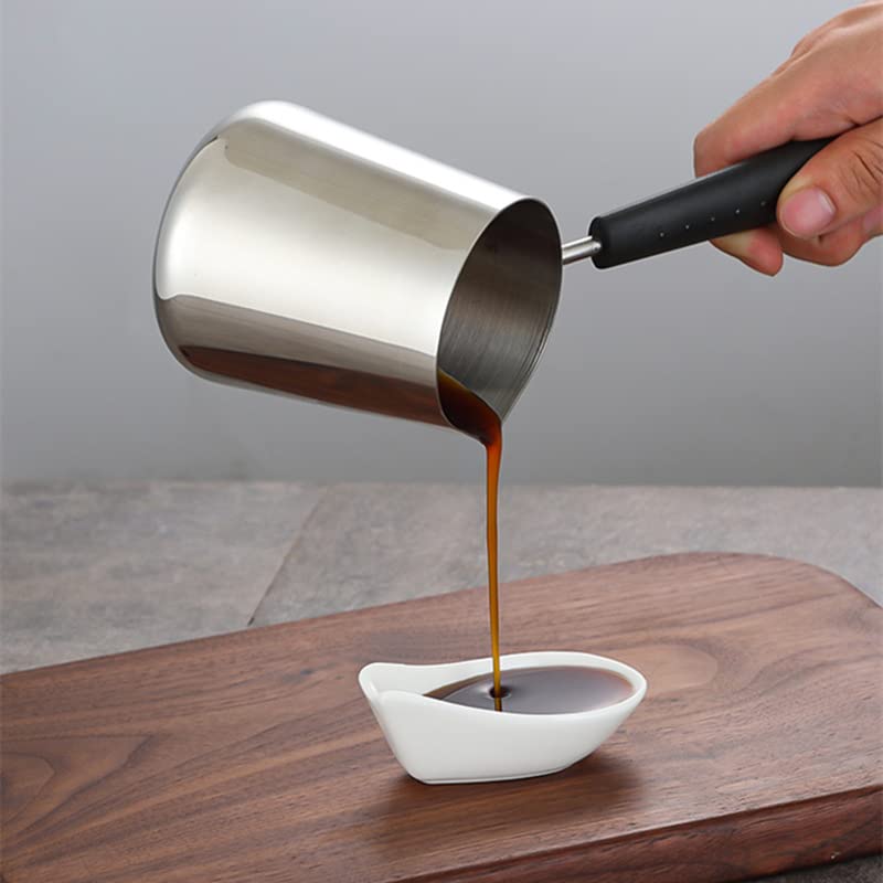 Milk Butter Warmer Pot, 30oz/900ml Turkish Coffee Pot, Stovetop Chocolate Melting Pan, Cezve Ibrik Briki Greek Arabic Coffee Maker for Maple Syrup, Sauce Heating, 18/8 Stainless Steel - size: 900 ml