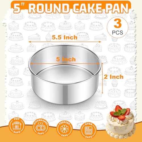 E-far 5 Inch Cake Pan Set of 3, Stainless Steel Small Round Baking Pan Tin - size: 5 Inch(Set of 3)