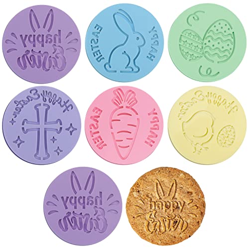 Zubebe 6 Pcs Happy Easter Fondant Stamp Cookie Stamp Embosser Mini Mould Cake Fondant 3D Design Cookie Embosser for Party Supplies Kitchen DIY Baking Tools - style: Happy Easter