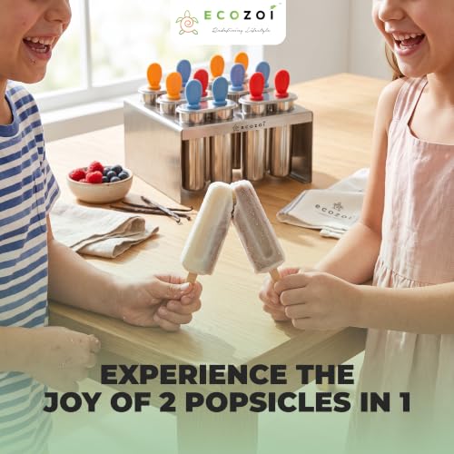 Ecozoi Stainless Steel Popsicle Molds with Rack, 6 Twin Round Ice Pop Makers, 30 Reusable Bamboo Sticks, 24 Silicone Seals, 3 oz, for Kids and Adults - size: Round-6 Twin Molds