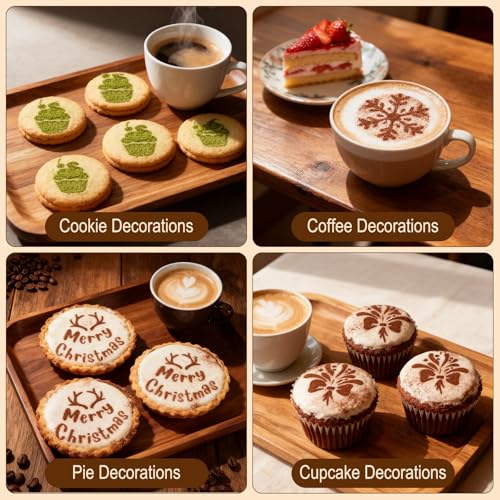 16 Piece Christmas Sprinkle Stencils for Latte Art, Cookie Icing & Cupcake Decorating - Holiday Cake Baking & Coffee Stencils, 3x4.1 Inches, Reusable for Home Bakers & Hosts - size: 16 Piece