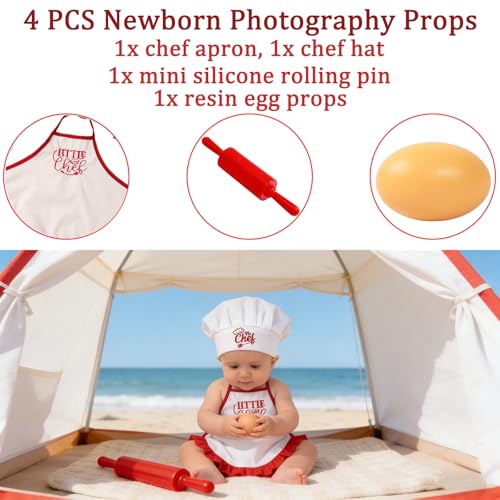 4 Pack Newborn Chef Outfit Photography Props 0-6 Months - color: Red
