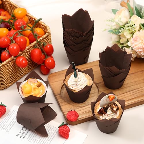 600 Pcs Tulip Cupcake Liners, Solid, Brown - color: Brown