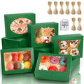 KPOSIYA 65 PCS 8x6x2.5 Inch Cookie Boxes with Window Green Bakery Boxes Pastry Boxes for Gift Giving, Treat, Dessert, Cupcakes, Chocolate, Strawberries, Donuts, Muffins (5 Style Windows) - color: Green(pack of 65)