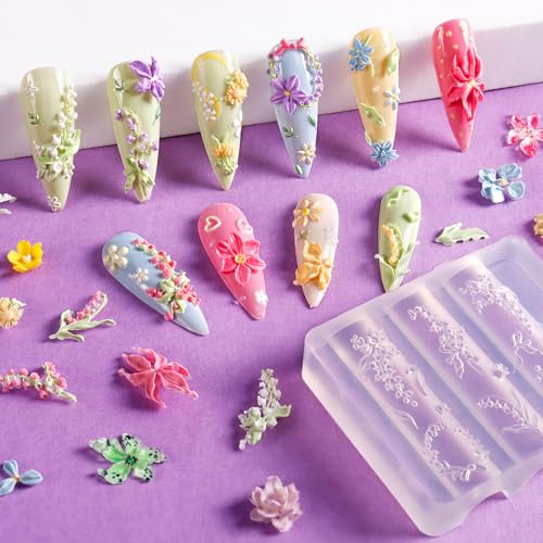 Laza 4pcs 3D Silicone Nail Art Molds Multiple Flower Shapes Nail Molds - color: Flowers