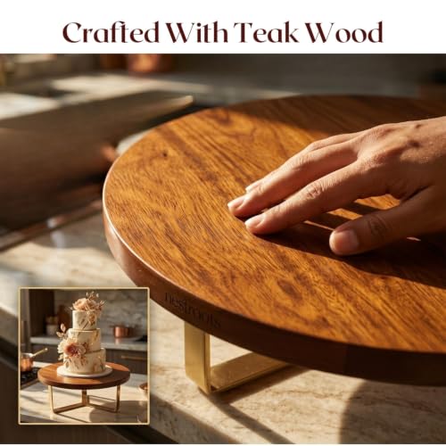 nestroots Cake Stand, Teak Wood with Steel Base, Round Cupcake Stand