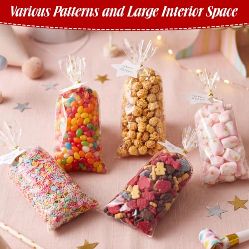 woric 100 Set Cellophane Treat Bags Golden Star Printed - color: Gold Star