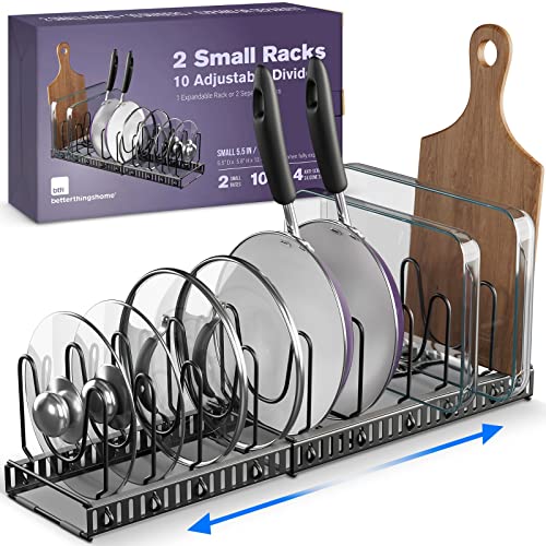 Better Things Home 5.5” Wide 12-Slot Adjustable Pot Lid Organizer with Scratch-Free Pads, Expandable Pot Lid Holder Rack for Cabinet, Small to Medium Pots and Pans Organizer Inside Cabinet - size: LID ORGANIZER - 12+ DIVIDERS