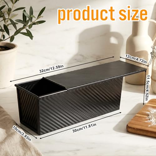 Pullman Loaf Pan with Lid 13x4 Inch, 2.2lb Carbon Steel Bread Pan, 2.2 lb Dough Capacity Bread Loaf Pans Heavy Duty, for Homemade Sourdough & Sandwich Breads, Nonstick & Easy Clean, Black