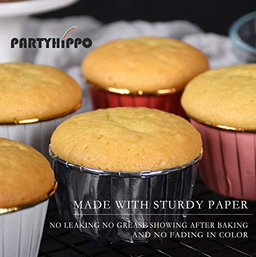 Party Hippo Cupcake Cups, 3.5 Oz 100 pcs Disposable Foil Muffin Liners, Gold Baking Cups, Ramekin Aluminum Cupcake Tip Pan Ramekin Holders, Little Baking Cups (Blue) (50, Rose) - color: Rose