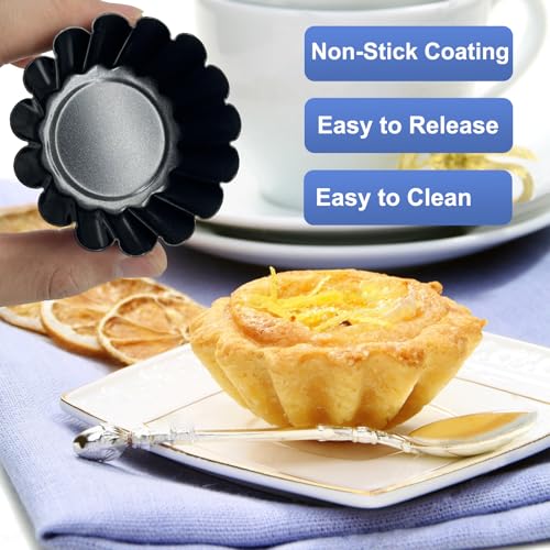 12Pcs Egg Tart Molds, 3-Inch Nonstick Tart Pans with Silicone Brush