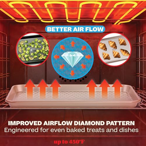 Baker's Secret Baking Sheet Pan Set, 2x Cookie Sheets for Oven 13.8x10', Diamond Texture Premium Air Flow Circulation, Baking Trays, Extra Thick 0.6mm Diamond Base PFOA, PFOS, PTFE and PFAS free - color: Champagne Gold, size: 2 Pack Quarter Sheet