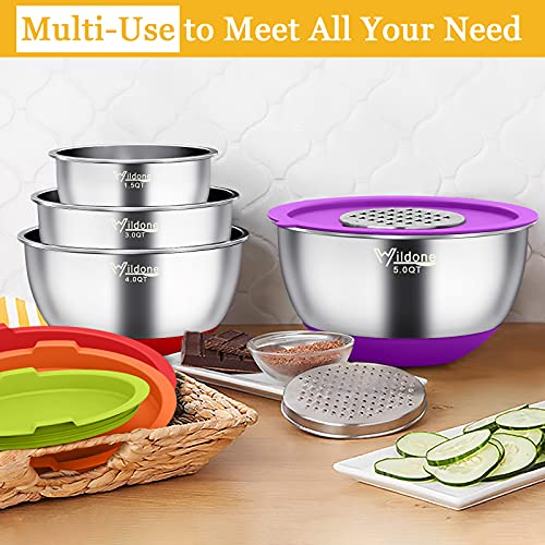 Wildone Mixing Bowls with Airtight Lids, Stainless Steel Mixing Bowls Set - color: Multicolor