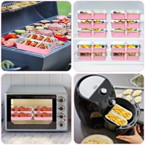 Mini Loaf Pans with Lids and Spoons (100 Pack, Pink, 6.8oz) Rectangular Aluminum Foil Baking Pans - color: Pink