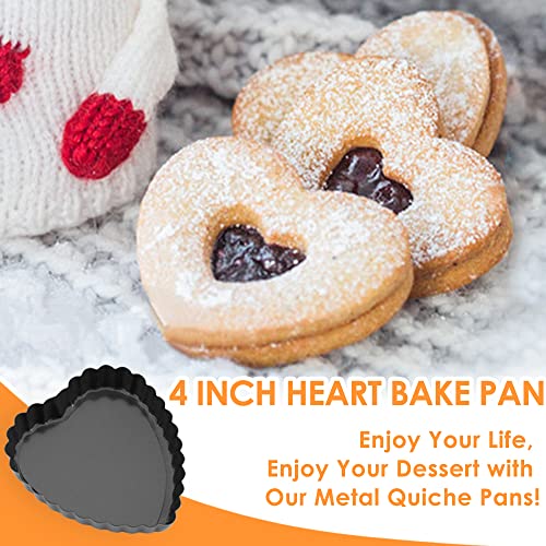 Gutsdoor Mini Tart Pan 4 Inch Heart Shape with Removable Bottom Quiche Pan Nonstick Round Quiche Pie Pan Set of 6 - style: Heart