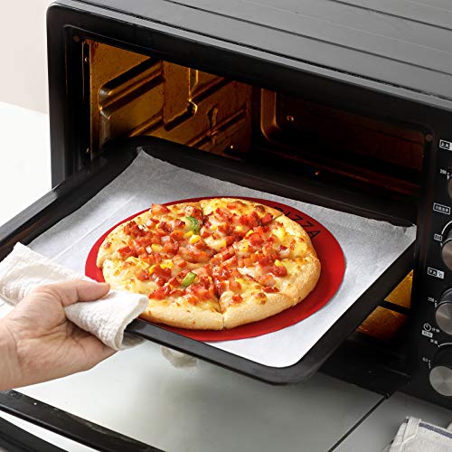 GUANCI Silicone Baking Mat Set of 6, Includes 25"x17.5" Large, 2 Medium 16.5"x11.6", 2 Small 11.75"x8.25", 9" Round, All Mats 0.70mm Thick, Non-Stick Reusable Baking Mats for Pizza, Cookie, Bread - color: F-6Red