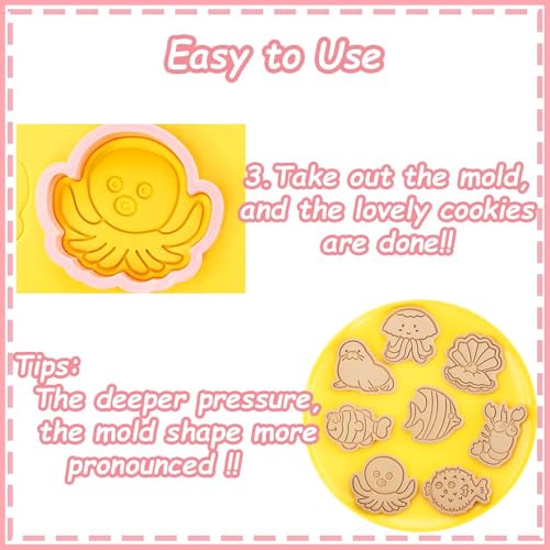 8 Mini Ocean Animal Cookie Cutters Set, 3D Raised Design Animal Embossing Stamps, Sea Lions, Jellyfish, Lobsters, Agouti, Octopus, Clown Fish, Pearl Clams Baking Molds(Ocean-2) - color: Ocean-2