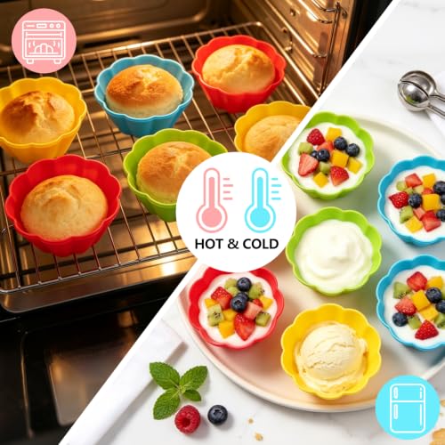 12 Pack Reusable Silicone Cupcake Liners Baking Cups Liners - color: Colored-Flower