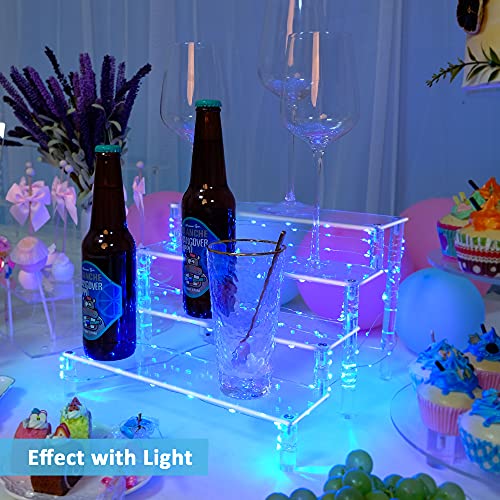 YestBuy Display Shelf Cake Stand – 4 Tier Shelf Cupcake Stand – Multifunctional and Durable Acrylic Stand – Mounting Hardware Included – Ideal for Desserts, Cosmetics, Glassware, Figurines - color: Clear（Blue Light）, size: 4 Tier - 2 Pack