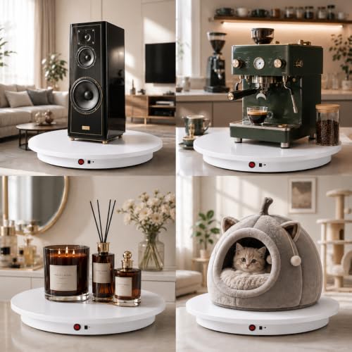 JAYEGT Motorized Rotating Display Stand,350Lbs Load，360 Degree Electric Rotating Potography Turntable for Products Display，Live Show， Remote Control +5 Colors Backgrounds (White / 16.5inch /Wired) - color: White, size: 16.5inch