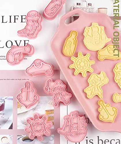 8 pcs Cute Pirate Cookie Cutters,Pirate Ship Cookie Stamps Set (Pirate) - color: Pirate