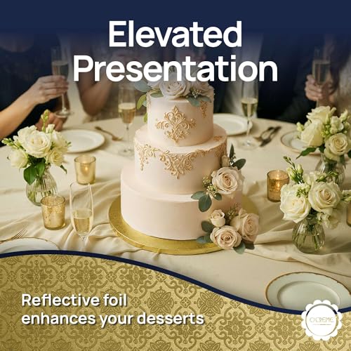 O’Creme Cake Board, Gold Foil Round Cake Circles with Gorgeous Design, Sturdy & Durable 1/2” Thick Cake Drums, Round Cake Boards with 12” Diameter, Pack of 5 Disposable Cake Drums - color: Gold, size: 12"