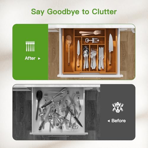 Pipishell Expandable Bamboo Silverware Drawer Organizer, Brown, Large - color: Brown, size: Large