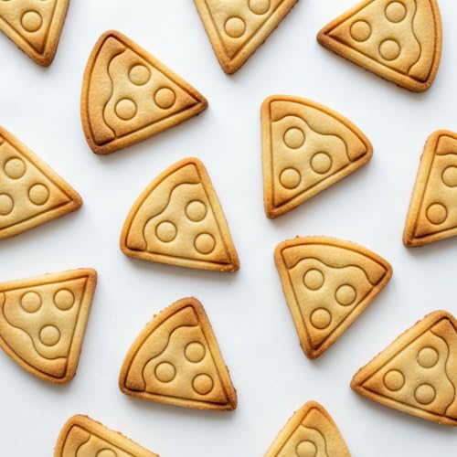 BAKERLOGY Pizza Mini Cookie Cutter and Stamp Set – Pizza Slice Biscuit Cutter Fondant Embosser for Food Theme Baking, Fast Food Cupcake Toppers, Summer BBQ Party Dessert Decoration Tool