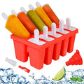 Silicone Popsicle Molds 10-cavity, DIY Ice Pop Mold for Kids Adult Teens, BPA Free Ice Cream Molds for Party Yogurt Juice Smoothies Sticks - color: Red-10 cavity