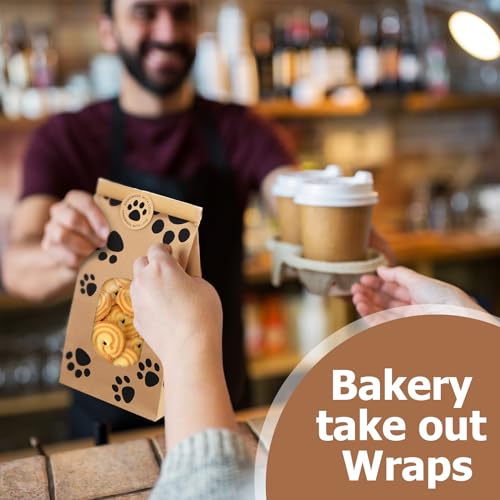 Tenceur 240 Pcs Dog Paw Bakery Bags with Window Paper Cookie Bags, Brown - color: Brown