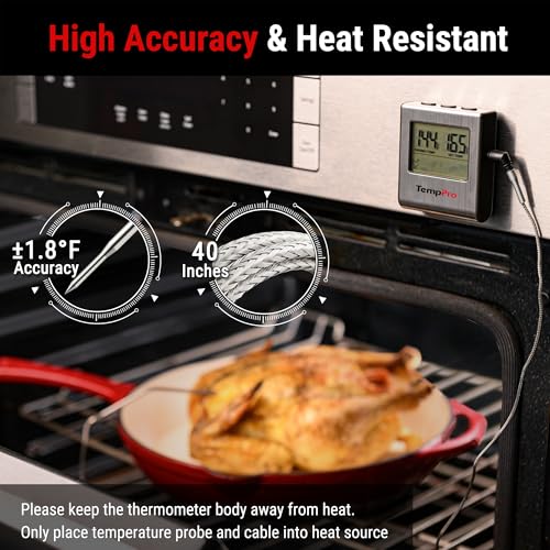 TempPro TempTrack Large LCD Digital Meat Thermometer for Cooking, Smoking - color: Light Silver
