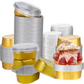 100 Pack Mini Aluminum Baking Cups with Lids，2 oz disposable Ramekins pancake liner container for dessert specific pie tin cups, cream pudding, pudding, cupcakes