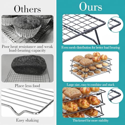 Kifmurase 3-Tier Stackable Baking Racks Cooling Carbon Steel Wire Rack