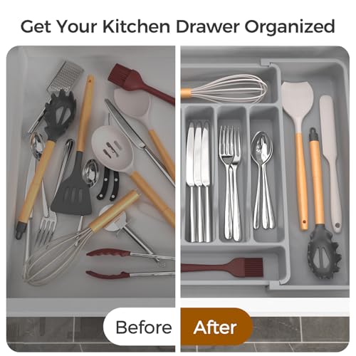 ukeetap Extra Large Expandable Silverware Organizer, Flatware Tray,Gray - color: Gray
