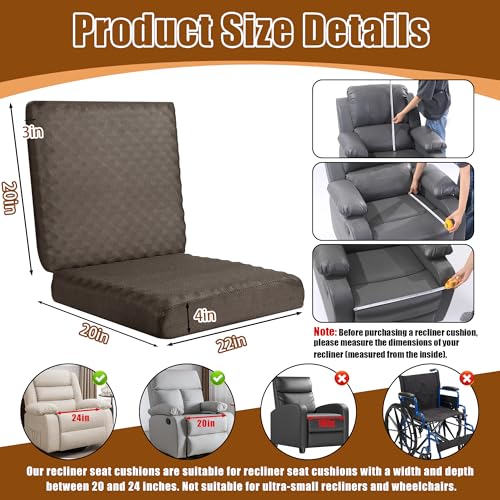 BALAPET Recliner Cushions for Long Sitting, Egg Crate Foam Recliner Cushion for Elderly Reduces Muscle Fatigue and Provides Air Flow, Extra Large Non-Slip Seat Cushion with Back Support(22*20*4in) - color: Coffee, size: 22×20×4in