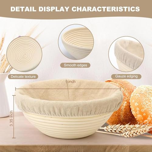 Banneton Bread Proofing Basket, 2 Pack 9inch Round Sourdough Banneton Baskets, Banneton Bread Basket for Sourdough Baking Supplies - size: 9Inch