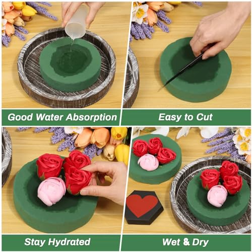 6 Pcs Round Floral Foam Blocks for Flower Arrangements (Diameter6.5”) Large Wet and Dry Green Flower Florist Foam Round for Fresh and Artificial Flowers, Plant Decorations - size: Diameter 6.5"