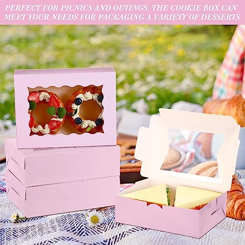 TaoBary 100 Pcs Cookie Bakery Boxes with Window 8x6x2.5,2 Style Bake, Pink - color: Pink