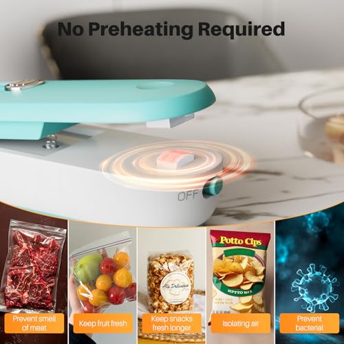 ODSD 2 in 1 Mini Bag Sealer - Heat Seal and Cutter with Lanyard, Portable Handheld Chip Bag Sealer for Snacks, Candies, Plastic Food Storage (Batteries Included) - color: Green/White