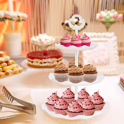 6 Pcs Cupcake Stand White Dessert Table Display Set 2 Pcs 3 Tier Plastic Cake Stand Holder 4 Pcs Dessert Serving Tray Cookie Platter Rack Tower for Tea Party Wedding Baby Shower