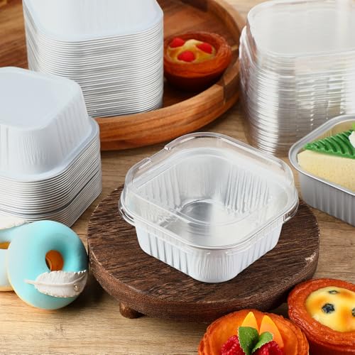 Aoriher 300 Pieces 10 oz Mini Cake Pans with Lids,White, Silver - color: White/Silver