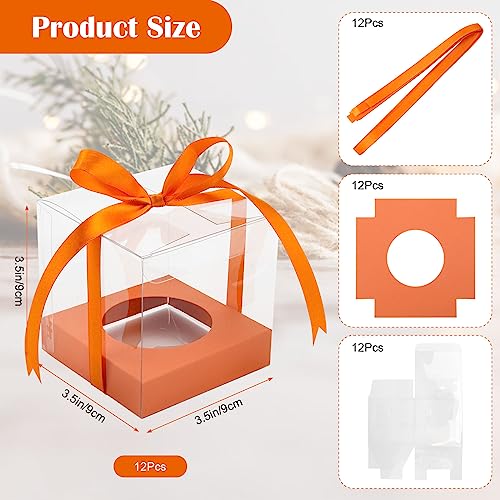 12 PCS Clear Cupcake Boxes 3.5 Inch Cupcake Containers (Orange) - color: Orange