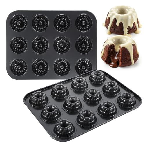 2 Pack Mini Fluted Cake Pan, 12 Cavity Fluted Cake Pans for Baking