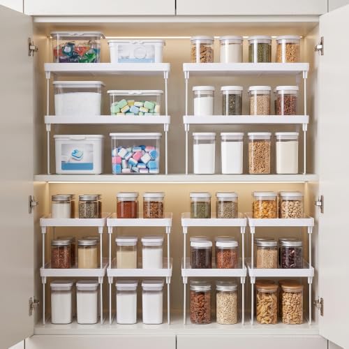 NiHome 8-Pack Stackable Plastic Kitchen Storage Shelf Foldable Rack, White - size: 8-Pack
