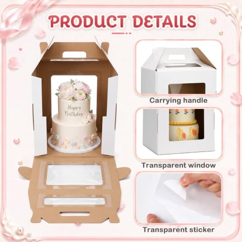 10 Pack Tall Cake Boxes for Tier Cakes 12 x 12 x 12 Inch with Window - size: 12 x 12 x 12 Inches