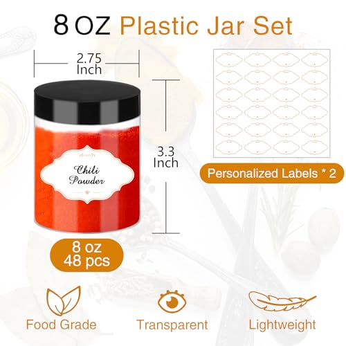 PeacePeo 8 OZ Plastic Jars with Lids, 48 Pcs Slime Storage Containers