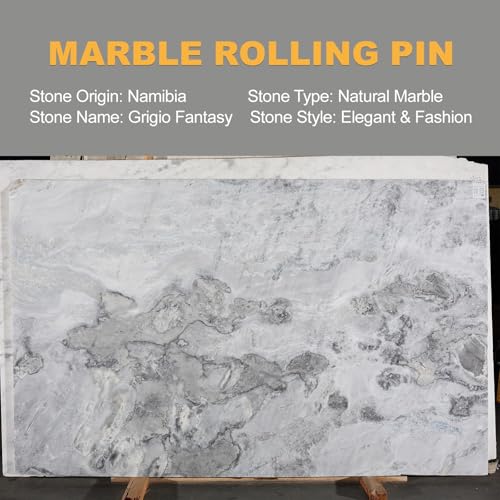 African Natural Marble Rolling Pin, Non-Stick Polished Dough Roller, Pasta, Dumpling, Fondant, Pie Crust, Bread, Pizza Dough, Kitchen Baking Pastry Tools with Mat/Scraper(Grigio Fantasy) - color: White and Grey Marble with Pastry Mat