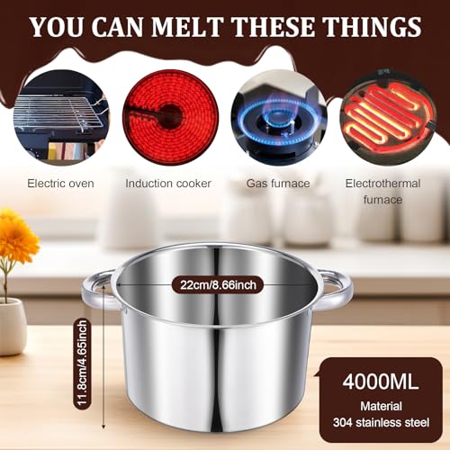 304 Stainless Steel Double Boiler Set - 2.6QT Melting Bowl with Scale and Handle - 4.2QT Dual-Handle Pot - Stackable Water Bath Melting Pot Set for Butter, Chocolate, Wax, Sugar, Candle