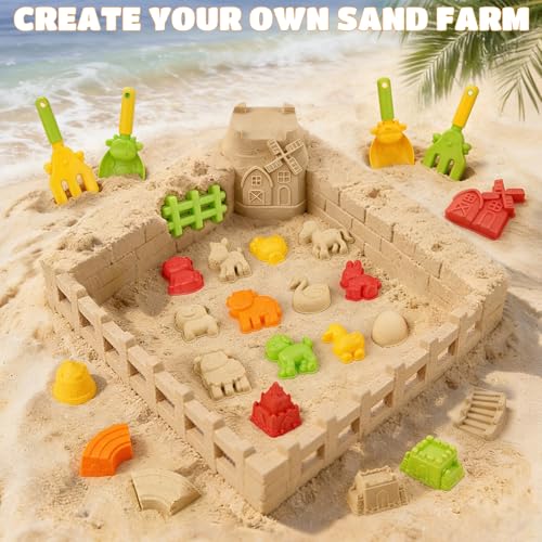 Collapsible Beach Toy Set for Kids, 29 Pcs Farm Sand Toys with Animal Molds - size: 2 bucket farm set